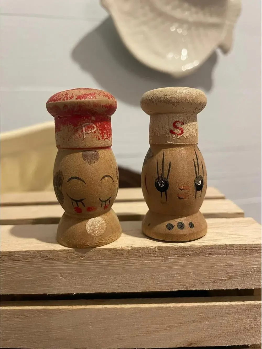 Vintage Wooden Chef Salt and Pepper Shakers - Two Sets